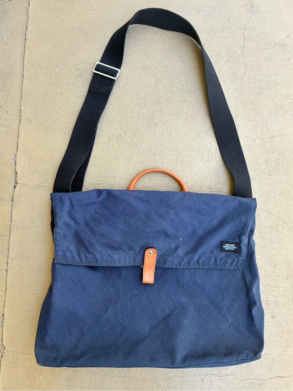 Jack Spade Warren Street Messenger Bag Blue Canvas Brown Leather